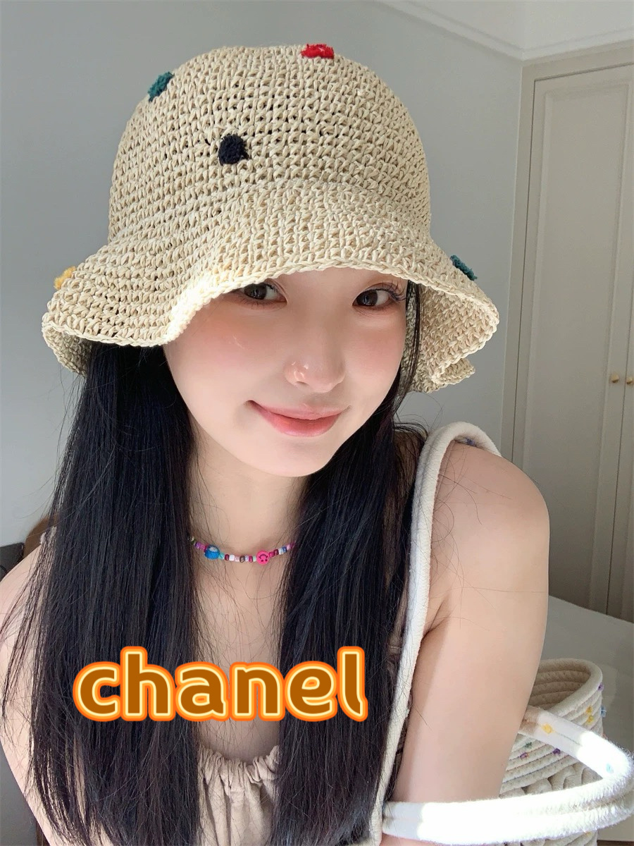  Chanel香奈儿度假风沙滩出游大檐遮阳草帽女夏季草编可折叠气质时尚防晒渔夫帽