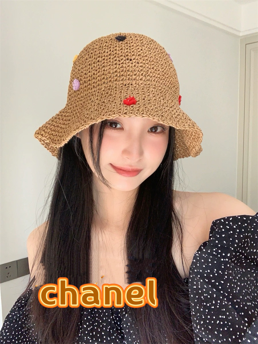  Chanel香奈儿度假风沙滩出游大檐遮阳草帽女夏季草编可折叠气质时尚防晒渔夫帽