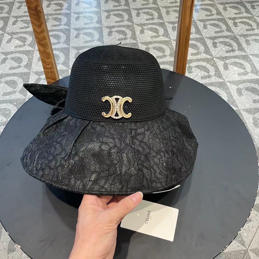 celien塞琳大檐遮阳帽夏季时尚蕾丝蝴蝶结渔夫帽女可折叠防晒太阳帽沙滩甜美