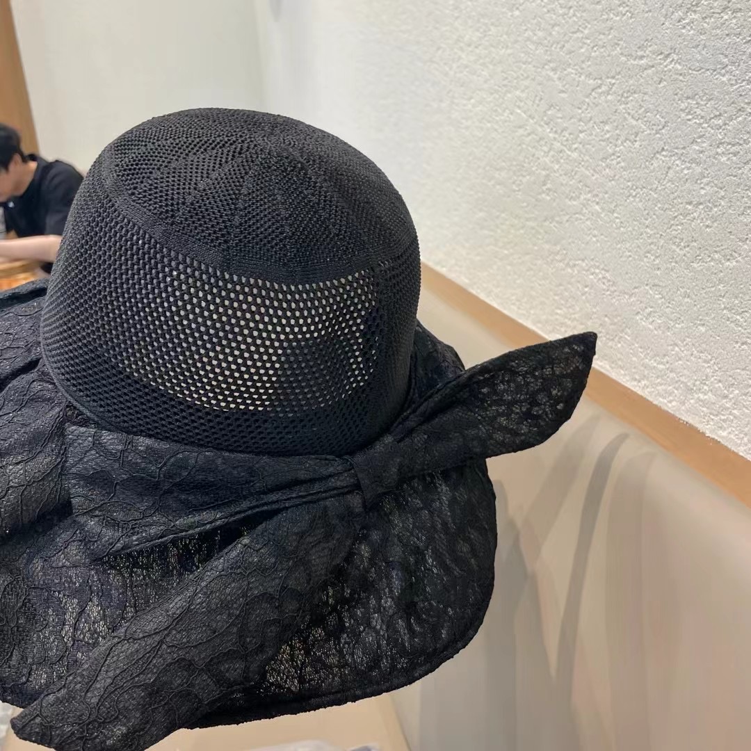 celien塞琳大檐遮阳帽夏季时尚蕾丝蝴蝶结渔夫帽女可折叠防晒太阳帽沙滩甜美