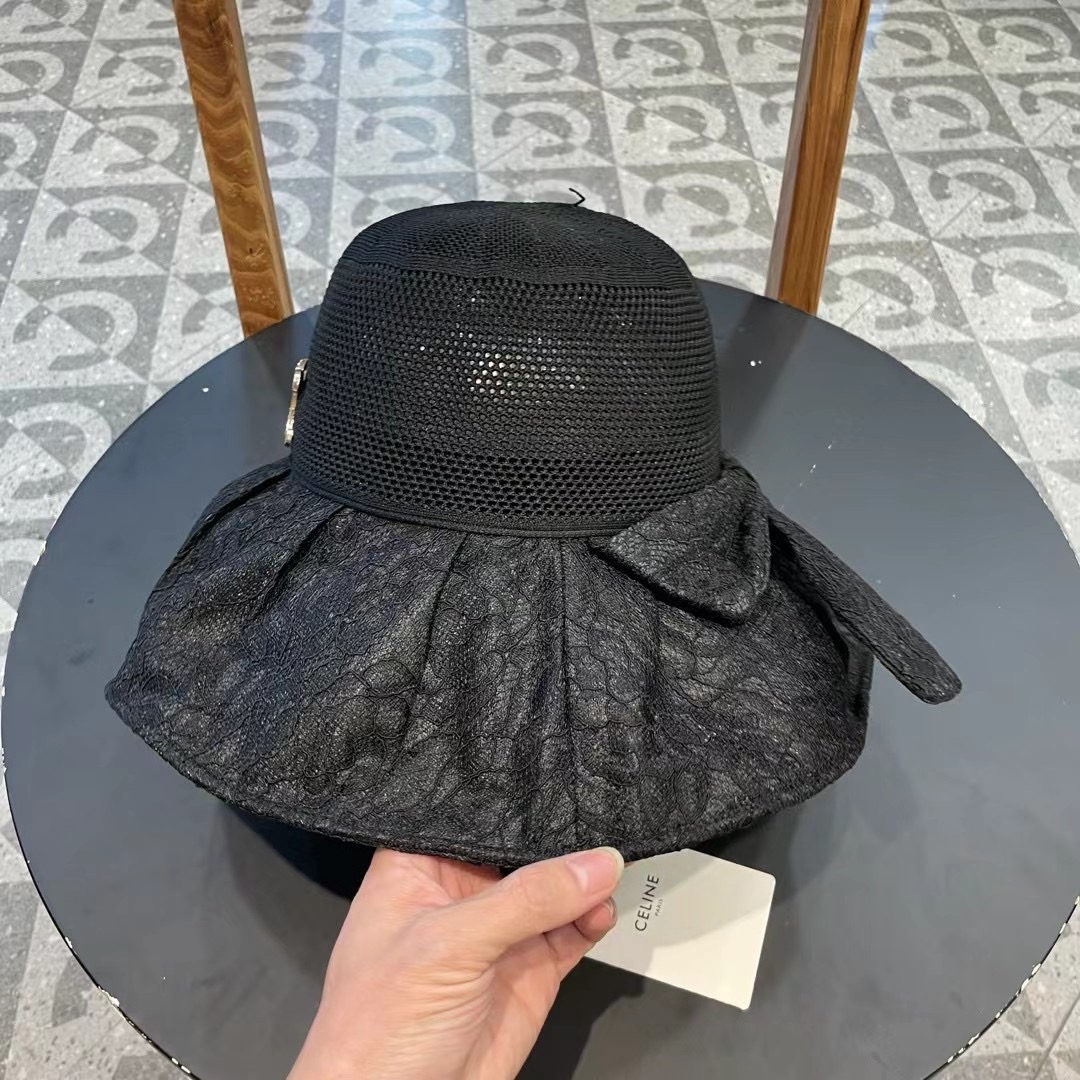 celien塞琳大檐遮阳帽夏季时尚蕾丝蝴蝶结渔夫帽女可折叠防晒太阳帽沙滩甜美