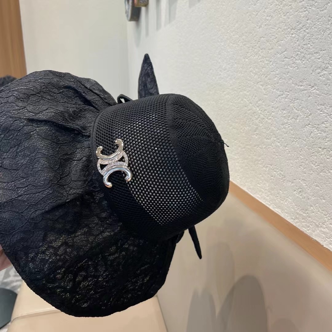 celien塞琳大檐遮阳帽夏季时尚蕾丝蝴蝶结渔夫帽女可折叠防晒太阳帽沙滩甜美