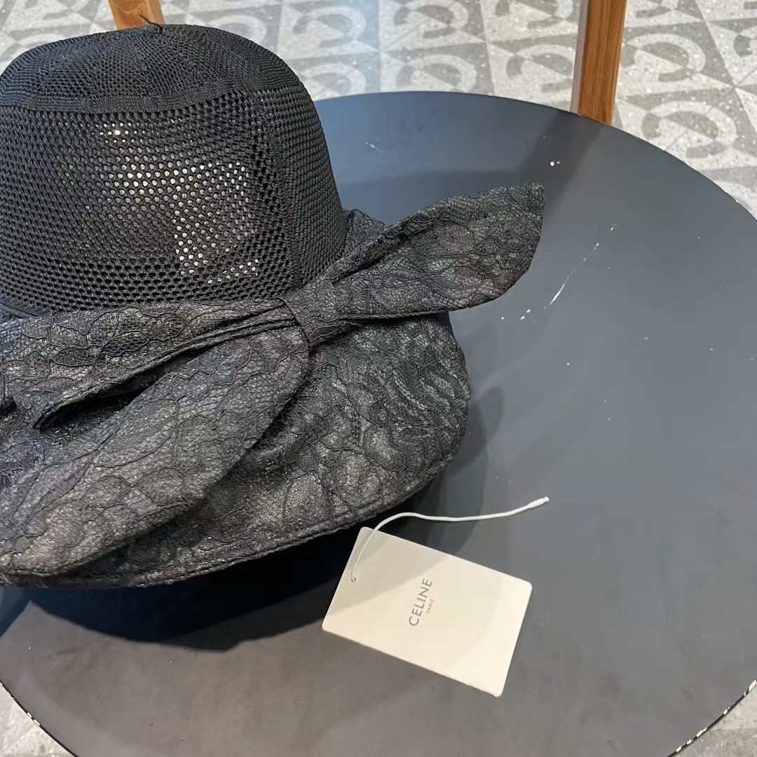 celien塞琳大檐遮阳帽夏季时尚蕾丝蝴蝶结渔夫帽女可折叠防晒太阳帽沙滩甜美