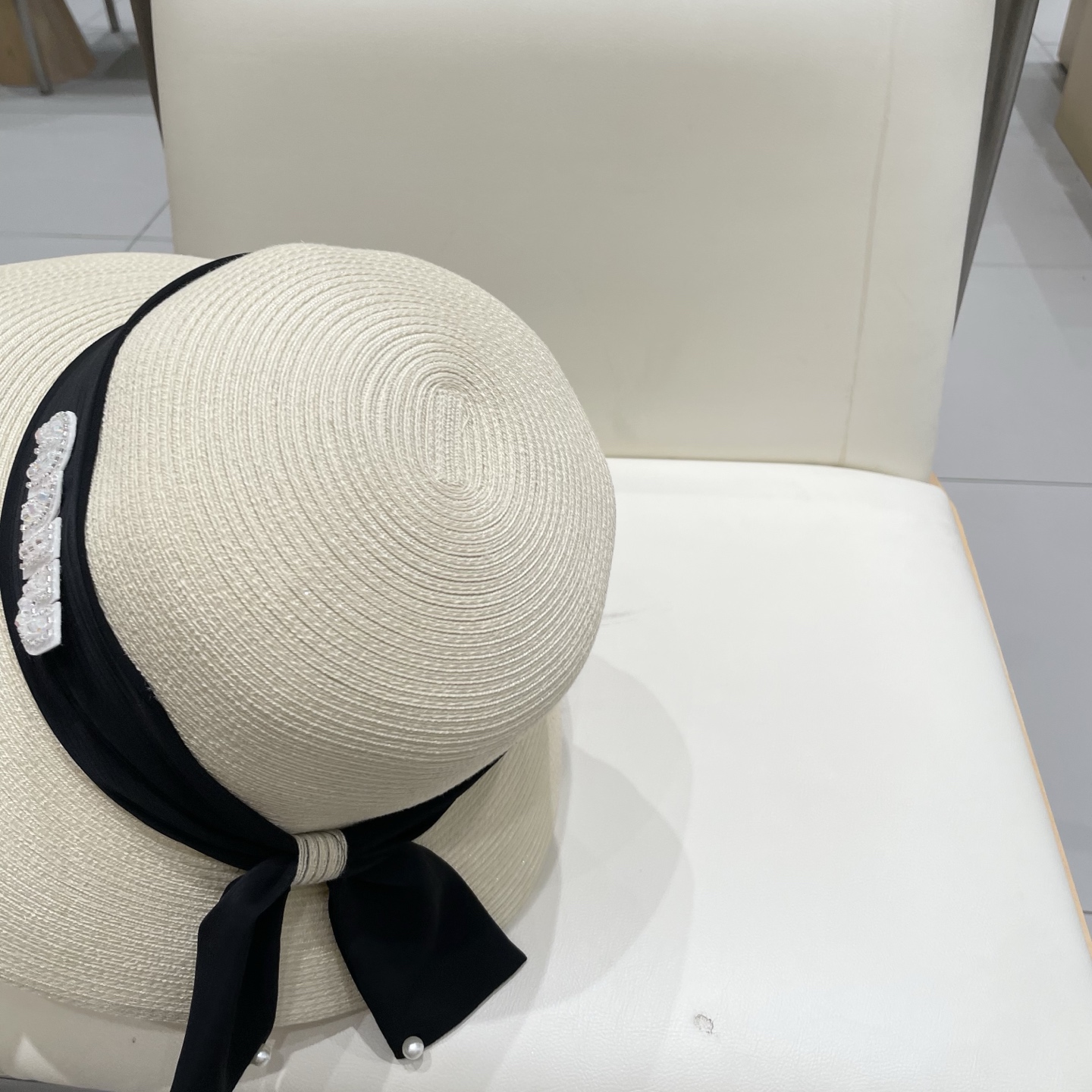 缪缪miumiu简约蝴蝶结大帽檐草帽女夏季海边防晒沙滩帽子可折叠遮阳帽太阳帽