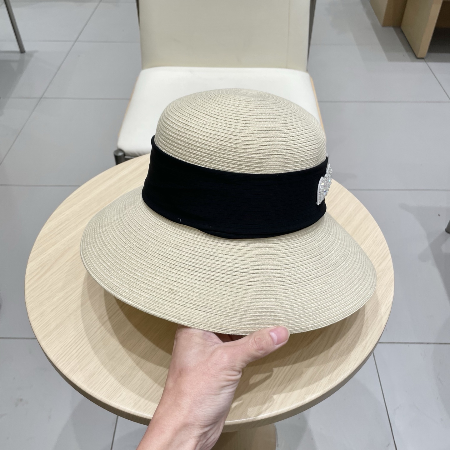 缪缪miumiu简约蝴蝶结大帽檐草帽女夏季海边防晒沙滩帽子可折叠遮阳帽太阳帽