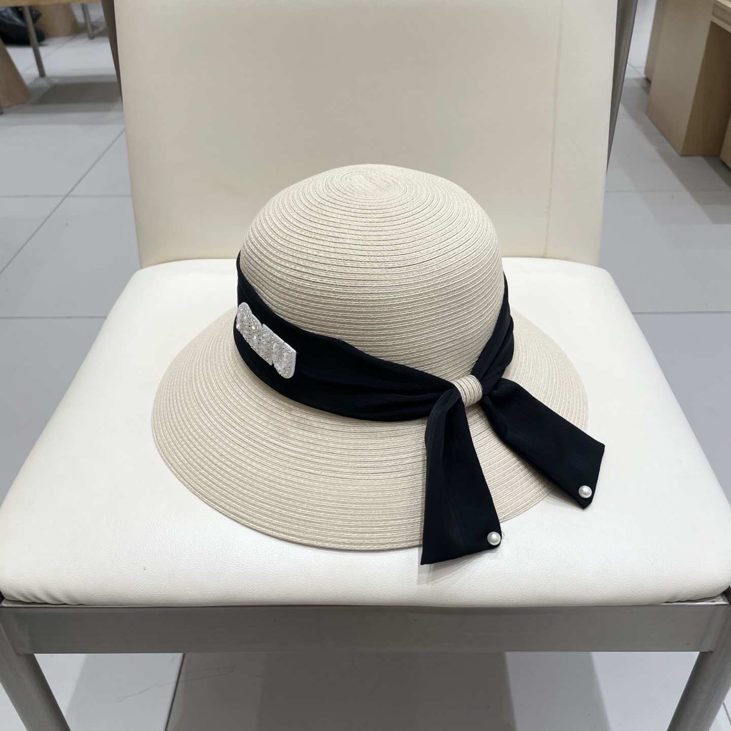 缪缪miumiu简约蝴蝶结大帽檐草帽女夏季海边防晒沙滩帽子可折叠遮阳帽太阳帽