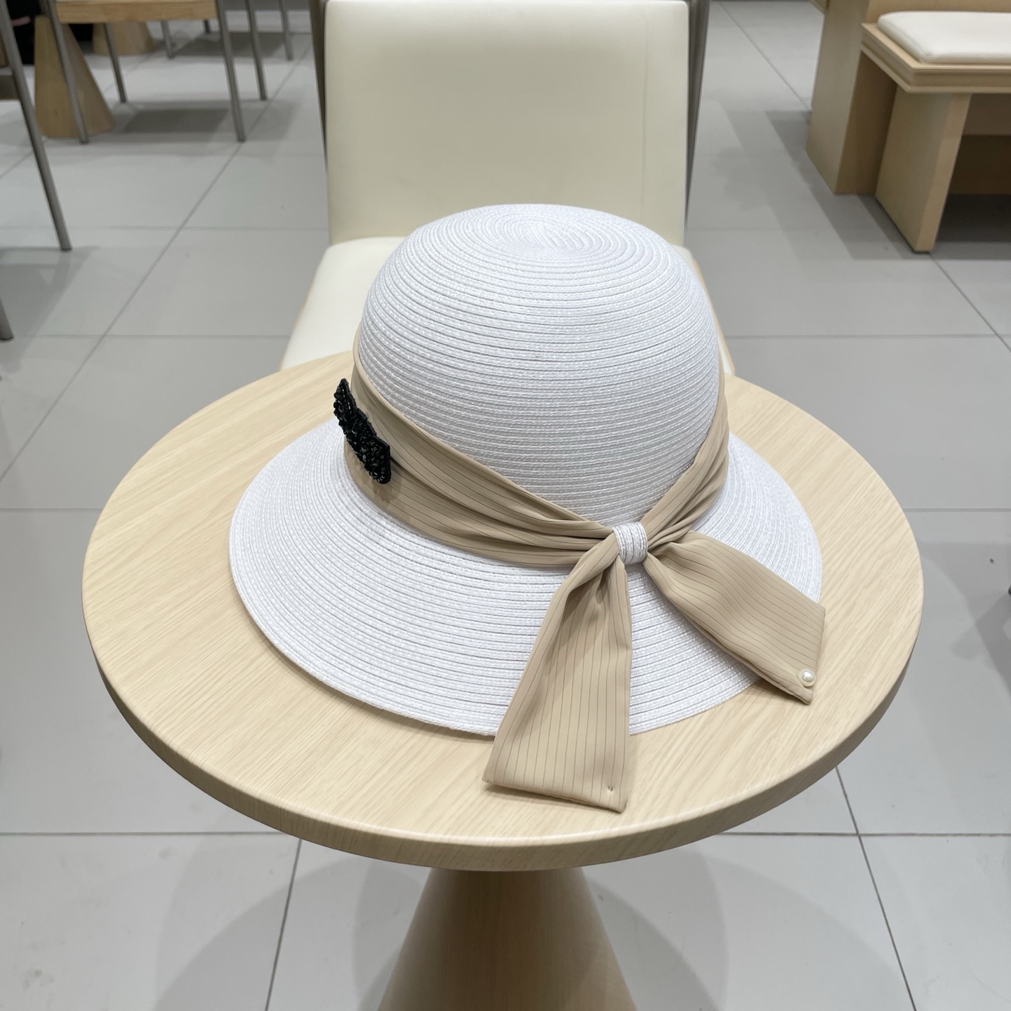 缪缪miumiu简约蝴蝶结大帽檐草帽女夏季海边防晒沙滩帽子可折叠遮阳帽太阳帽