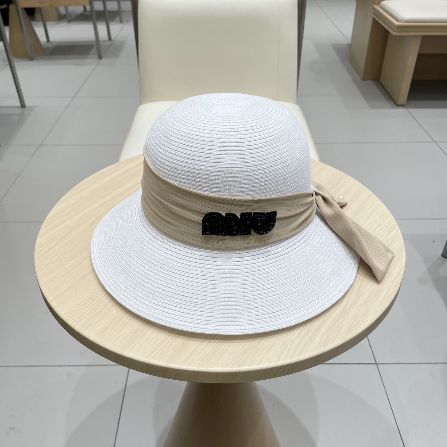 缪缪miumiu简约蝴蝶结大帽檐草帽女夏季海边防晒沙滩帽子可折叠遮阳帽太阳帽