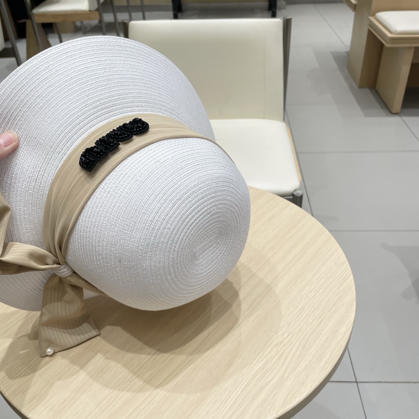 缪缪miumiu简约蝴蝶结大帽檐草帽女夏季海边防晒沙滩帽子可折叠遮阳帽太阳帽