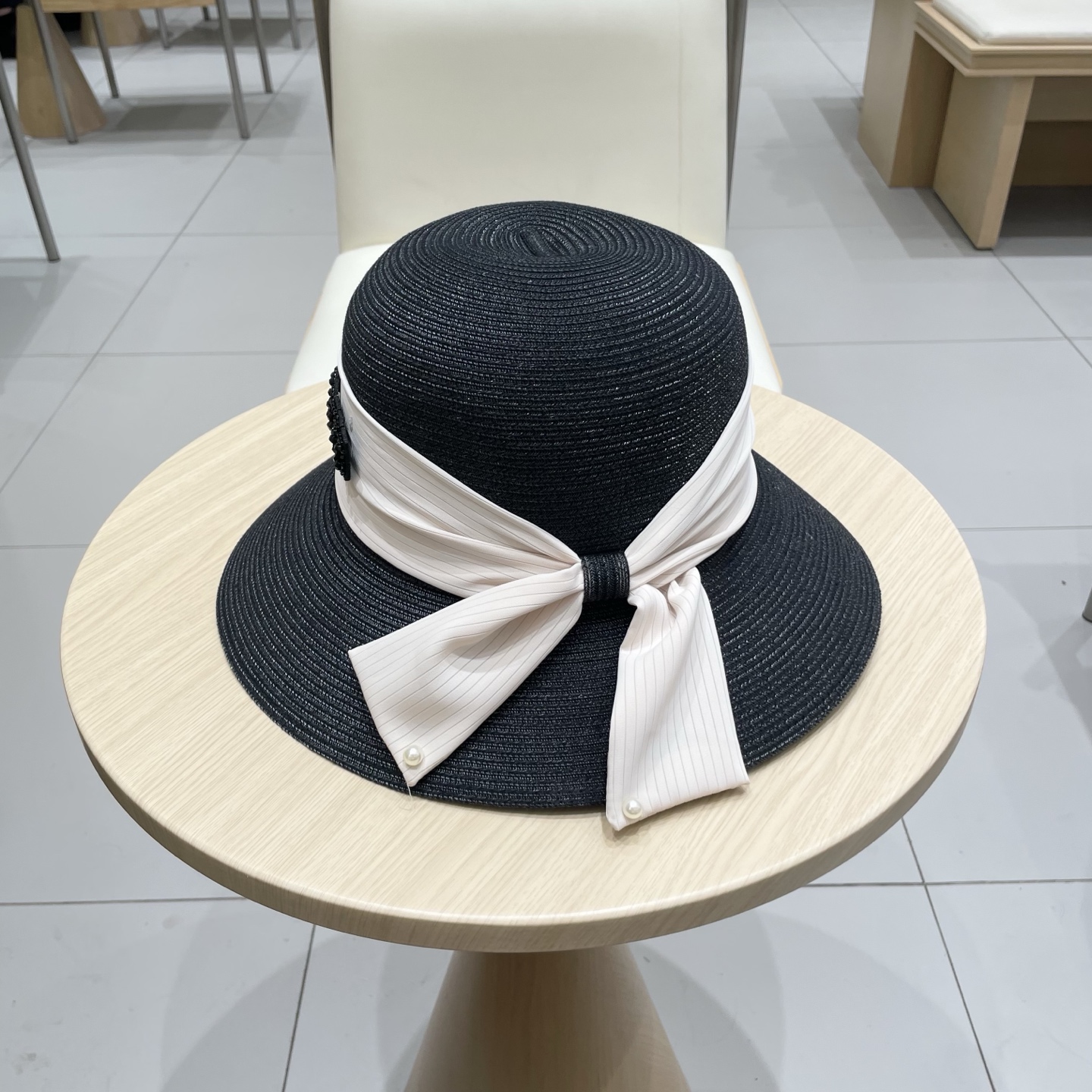 缪缪miumiu简约蝴蝶结大帽檐草帽女夏季海边防晒沙滩帽子可折叠遮阳帽太阳帽