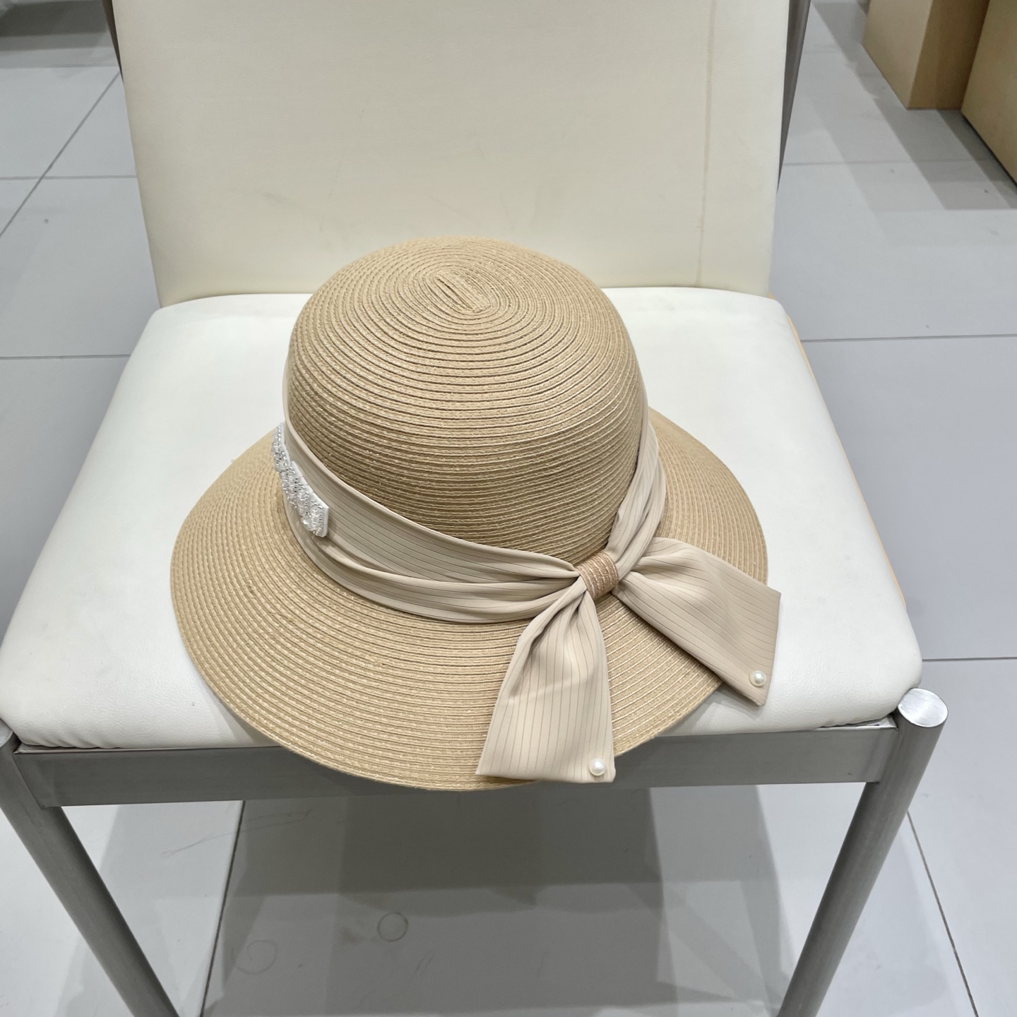 缪缪miumiu简约蝴蝶结大帽檐草帽女夏季海边防晒沙滩帽子可折叠遮阳帽太阳帽