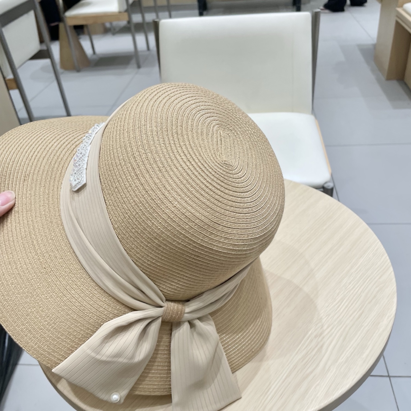 缪缪miumiu简约蝴蝶结大帽檐草帽女夏季海边防晒沙滩帽子可折叠遮阳帽太阳帽