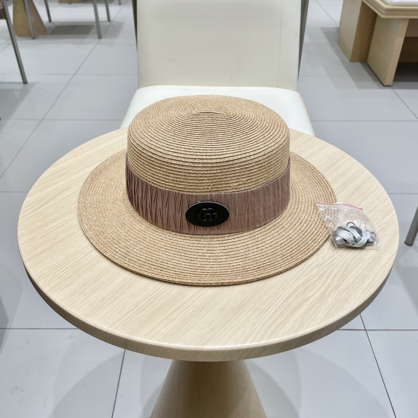  Gucci古奇新款平顶礼帽，细辫草帽子，头围57cm