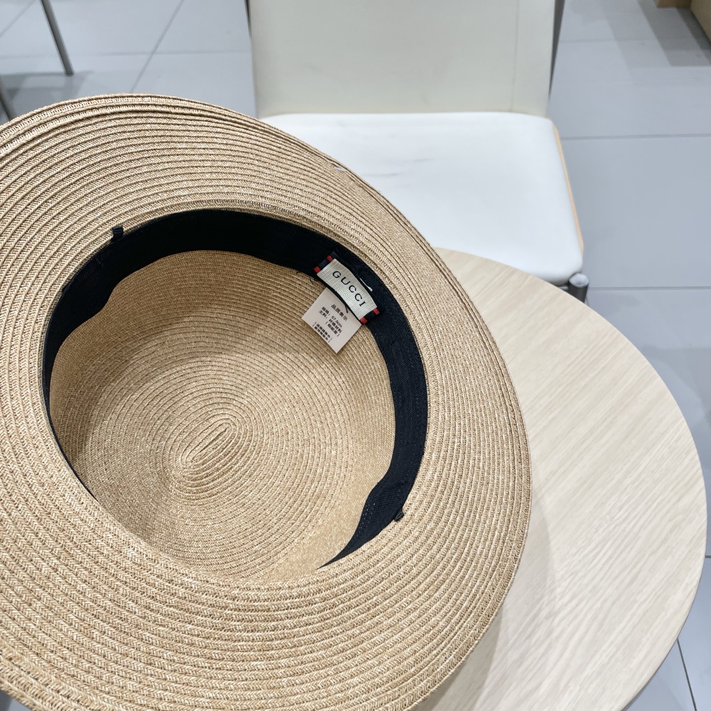  Gucci古奇新款平顶礼帽，细辫草帽子，头围57cm