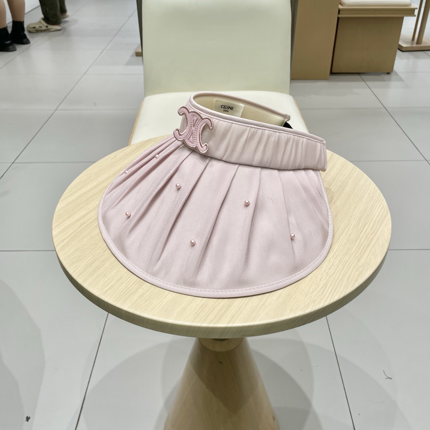 celine塞琳新款夏季防晒遮阳紫外线空顶帽百搭小香风珍珠帽女褶皱大檐太阳帽