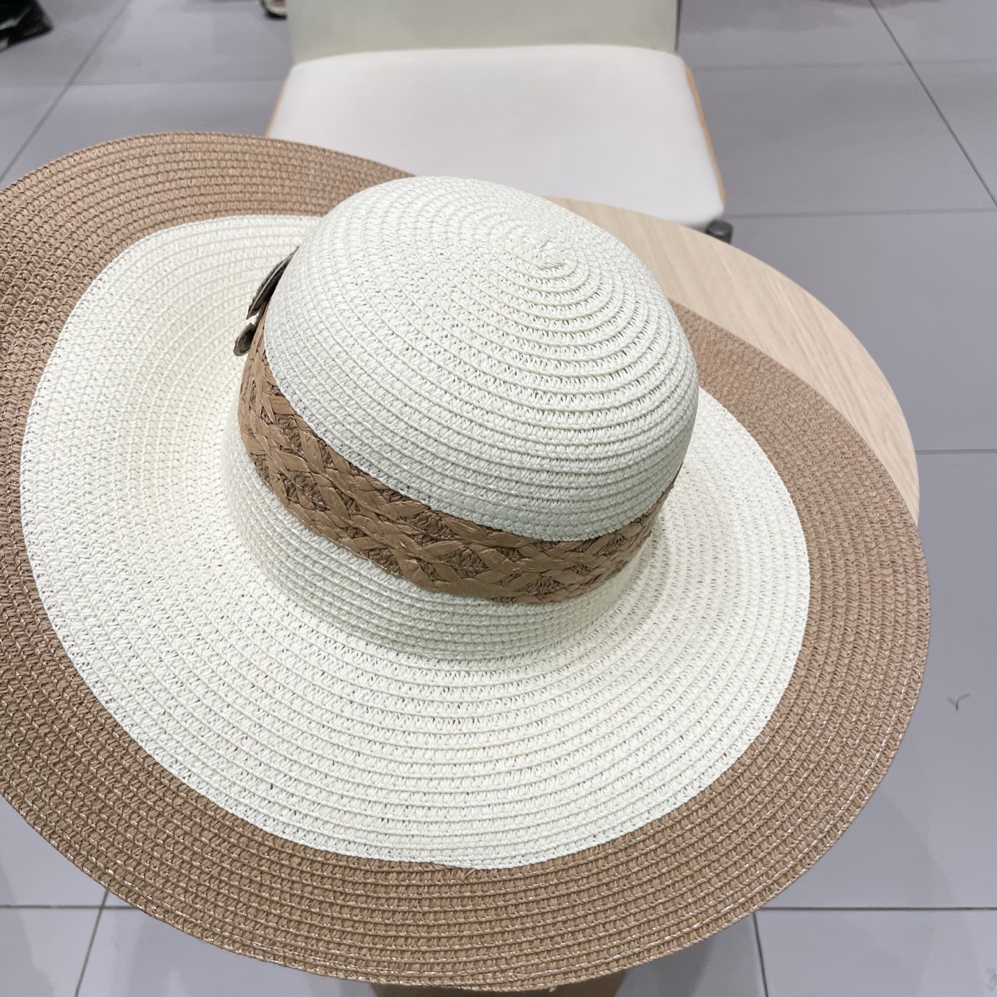 Chanel香奈儿草帽，沙滩大檐帽，拼色草帽，头围57cm