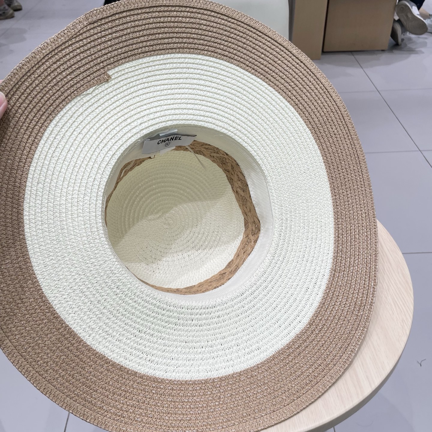 Chanel香奈儿草帽，沙滩大檐帽，拼色草帽，头围57cm