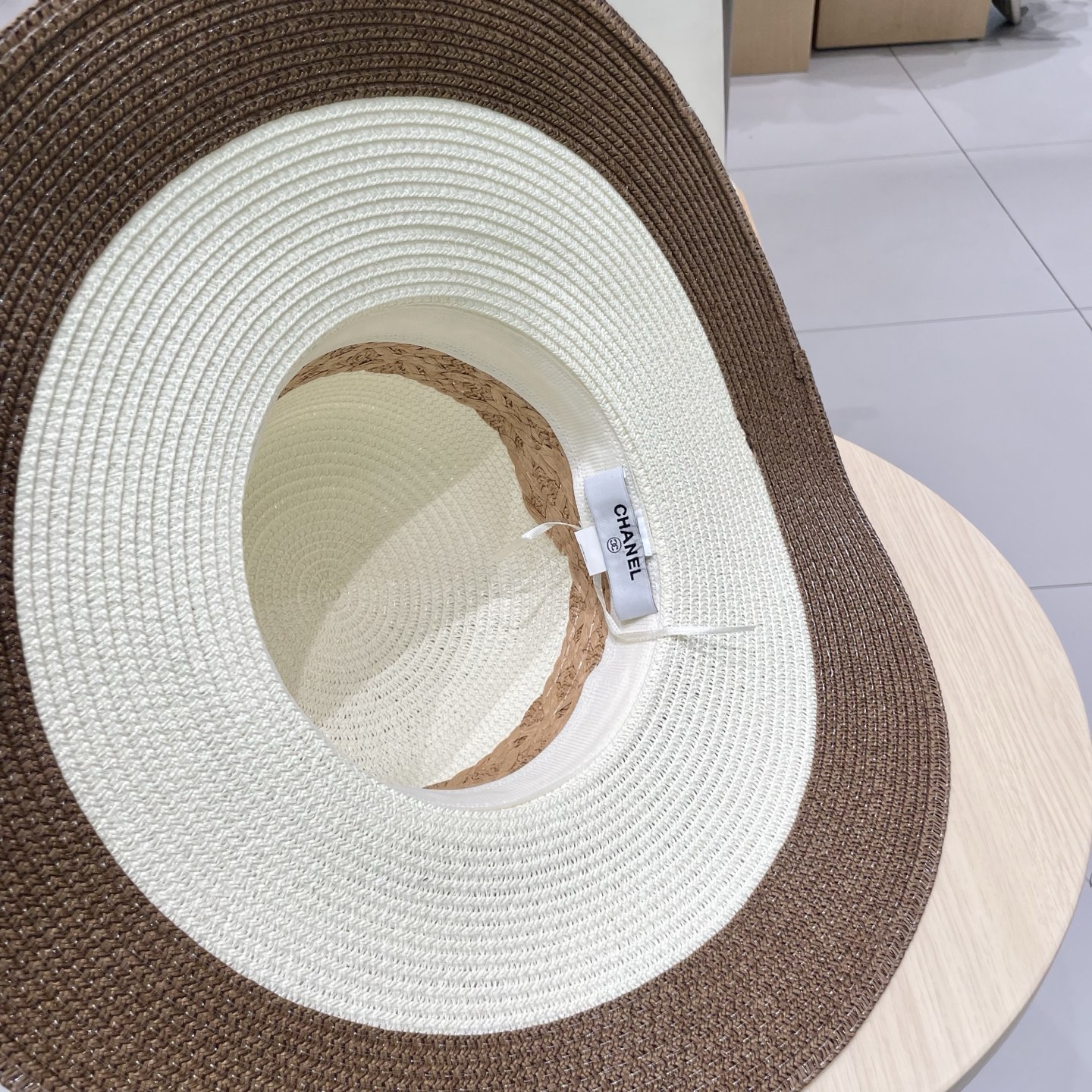Chanel香奈儿草帽，沙滩大檐帽，拼色草帽，头围57cm