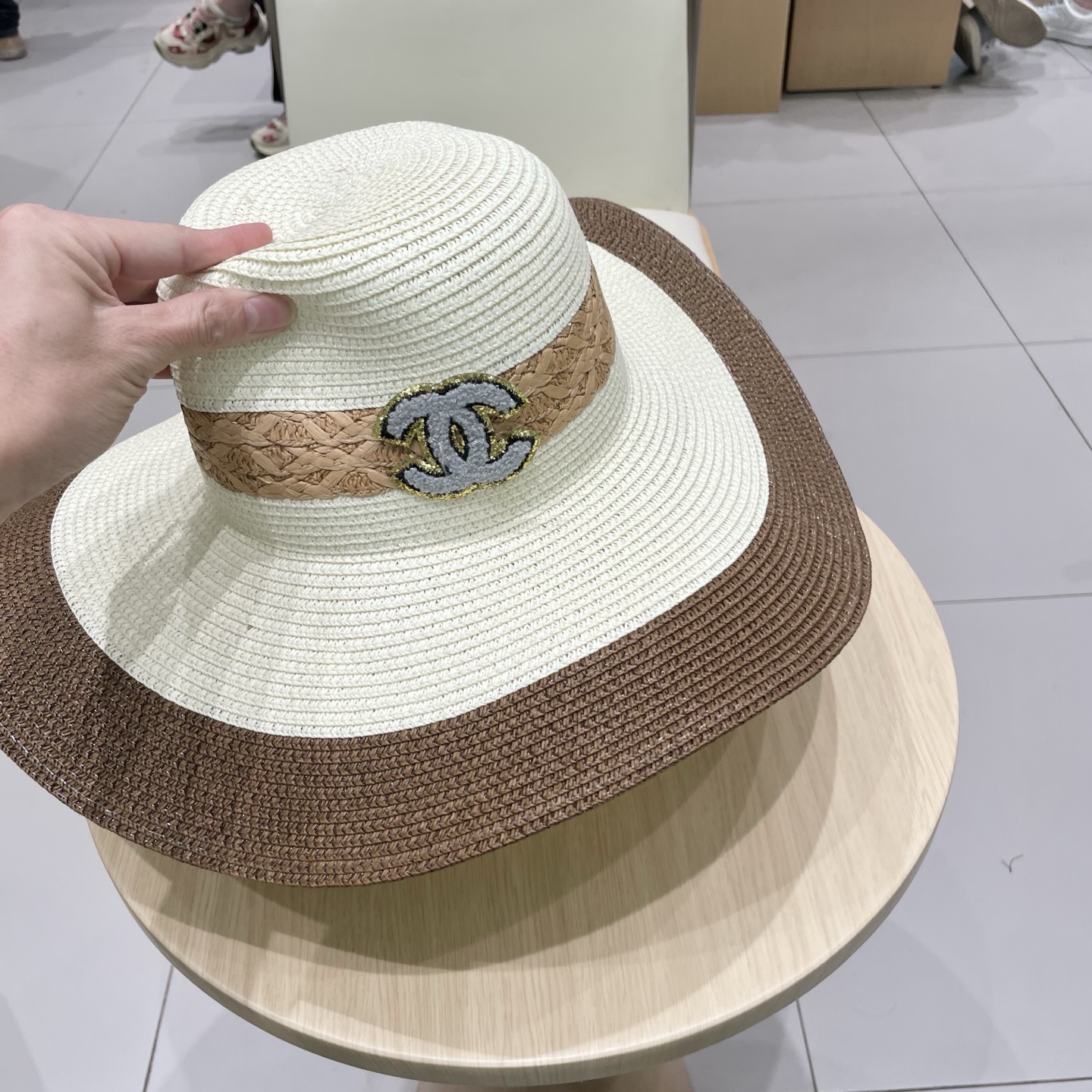 Chanel香奈儿草帽，沙滩大檐帽，拼色草帽，头围57cm