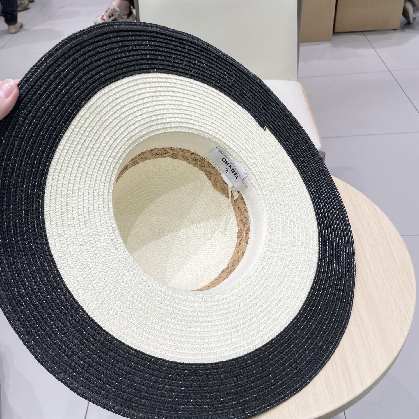 Chanel香奈儿草帽，沙滩大檐帽，拼色草帽，头围57cm