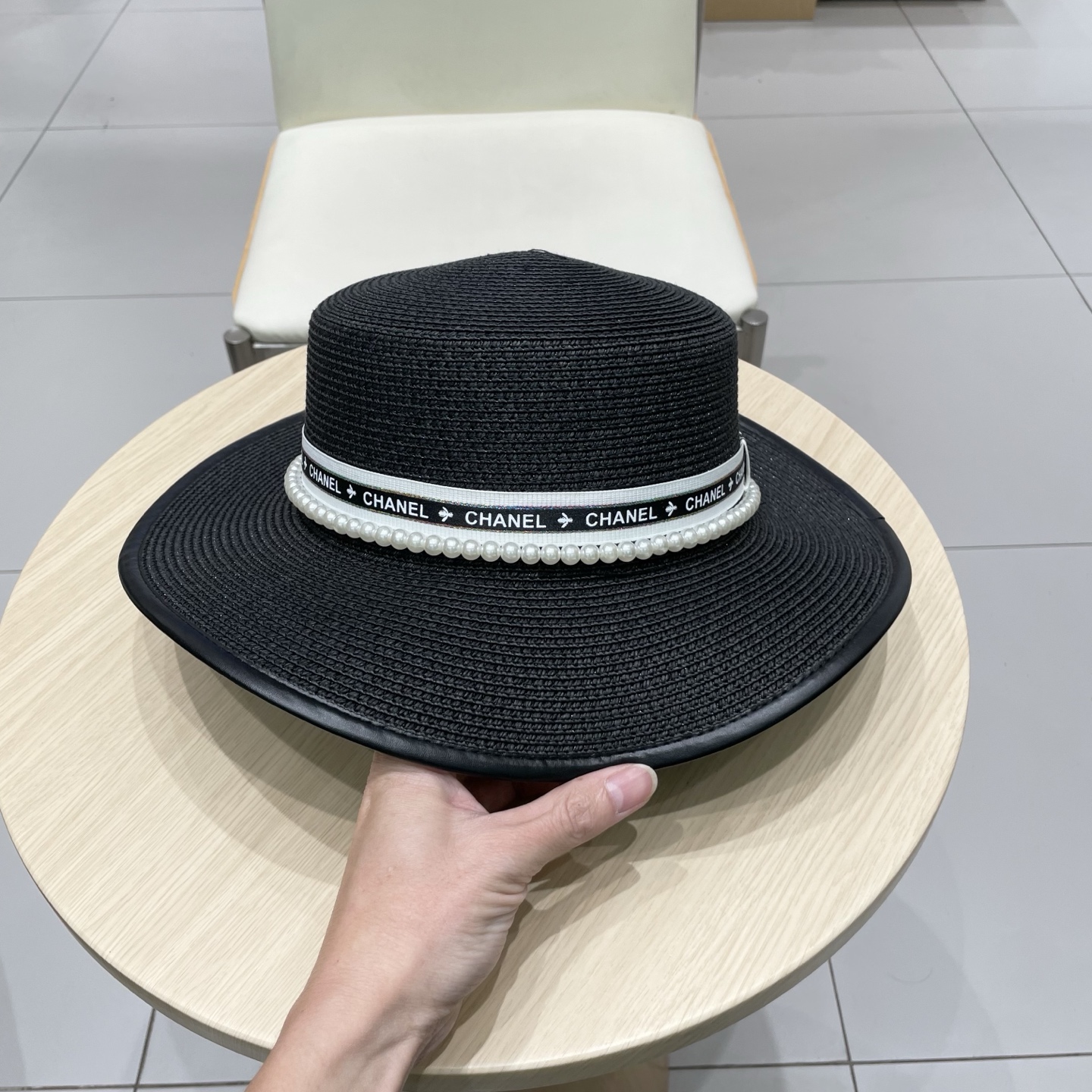  Chanel香奈儿平顶草帽，礼帽，头围57cm
​