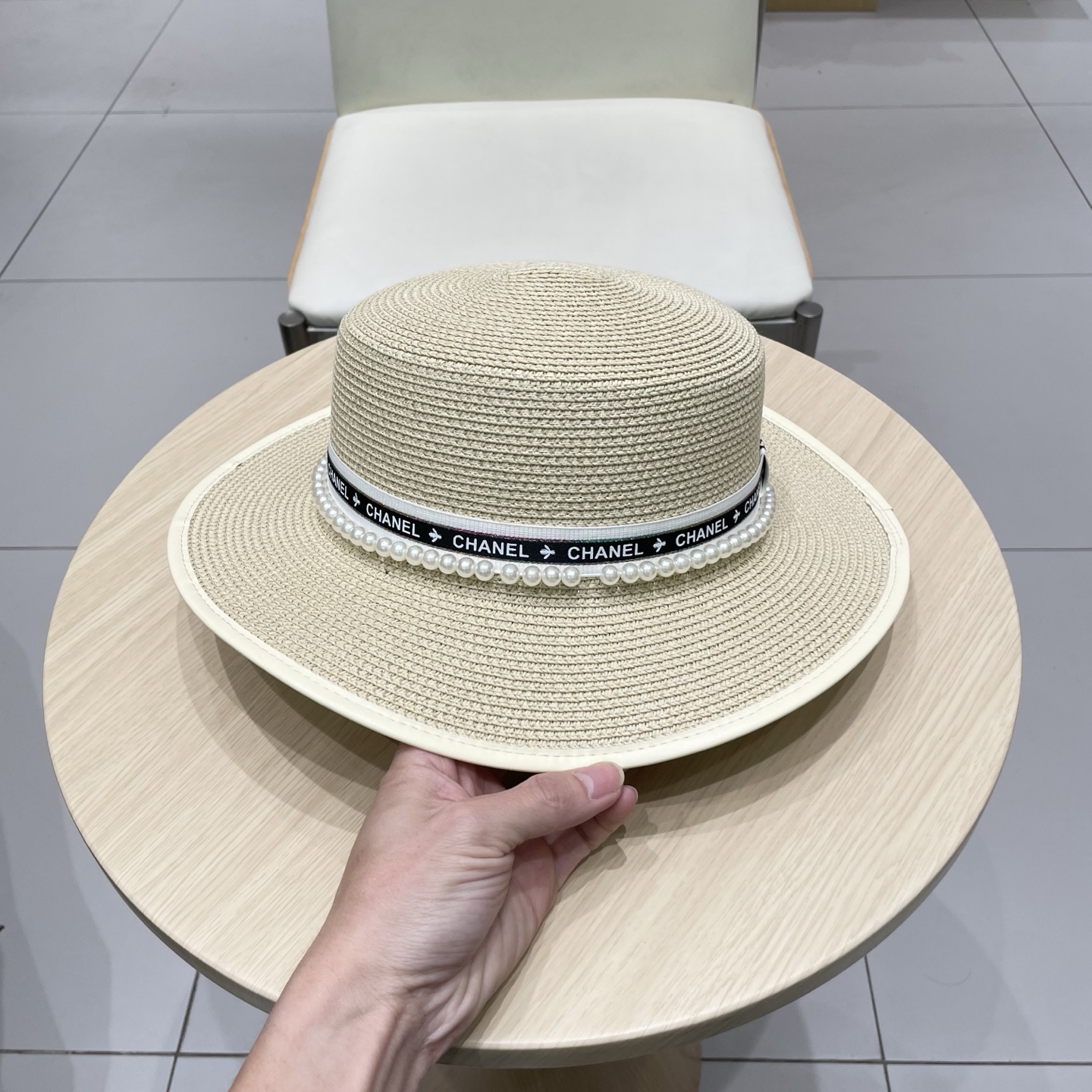  Chanel香奈儿平顶草帽，礼帽，头围57cm
​