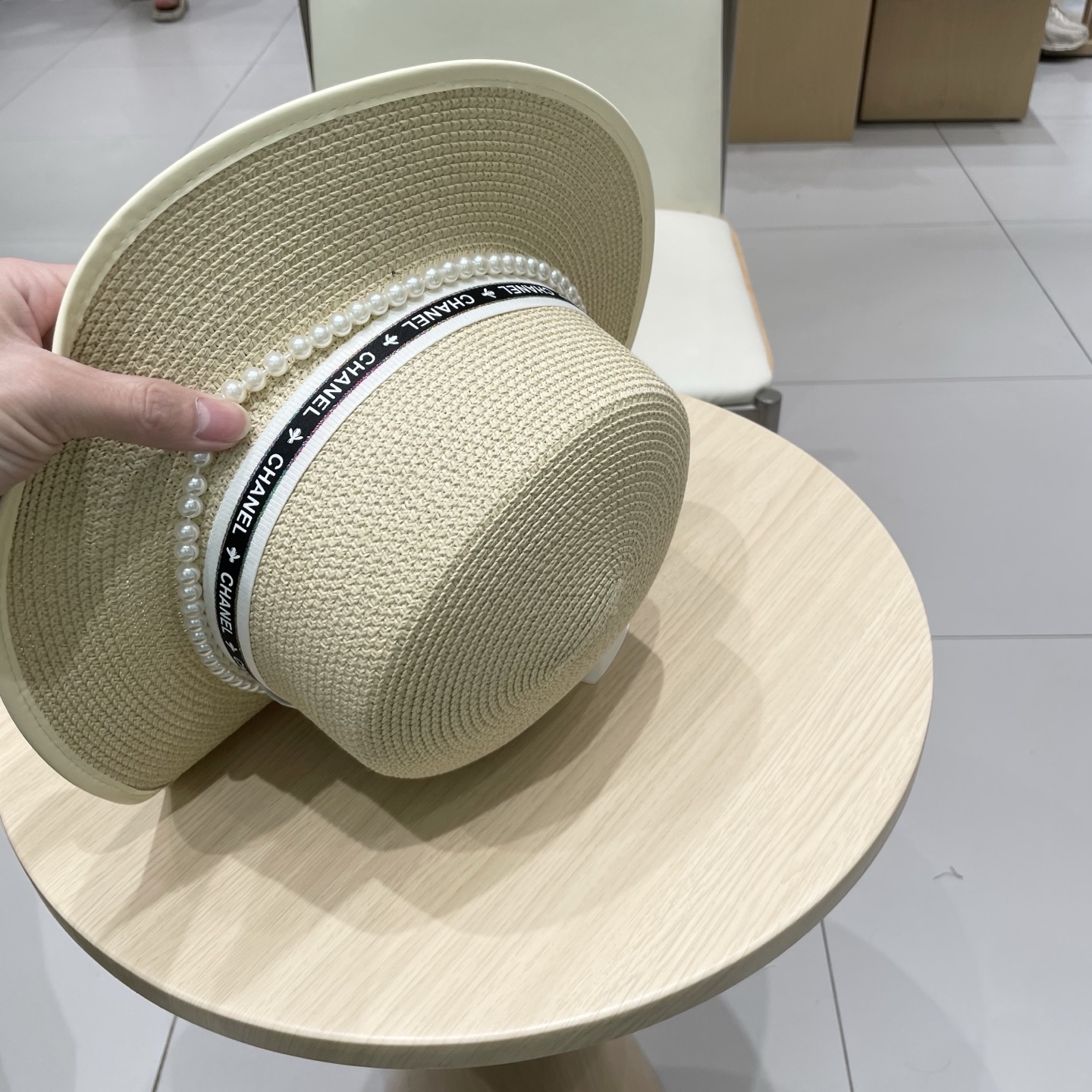  Chanel香奈儿平顶草帽，礼帽，头围57cm
​