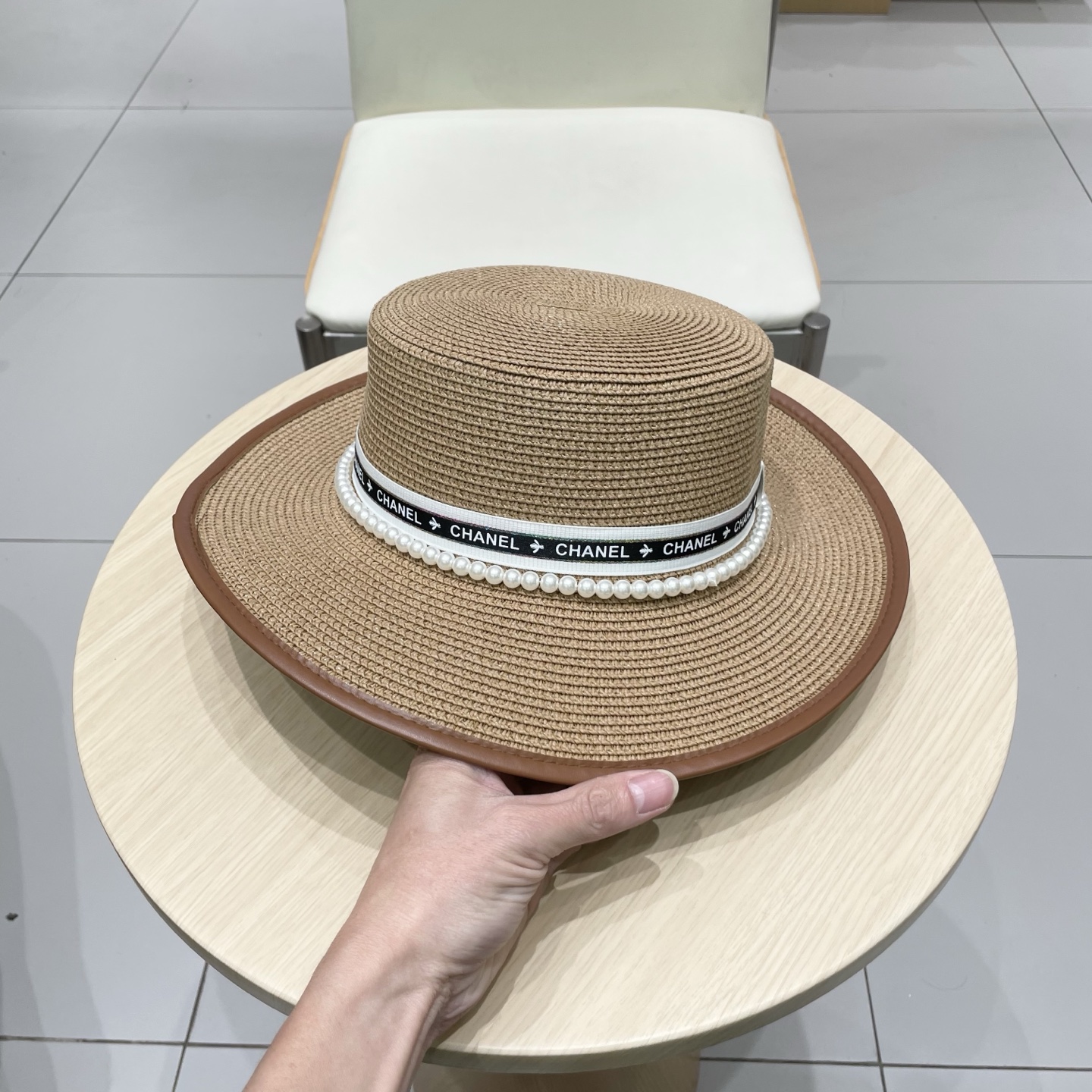  Chanel香奈儿平顶草帽，礼帽，头围57cm
​
