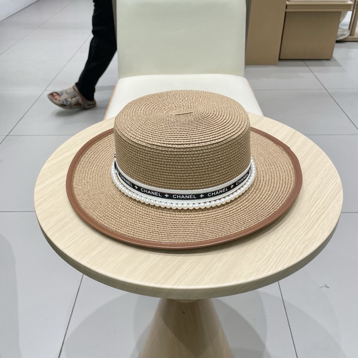  Chanel香奈儿平顶草帽，礼帽，头围57cm
​