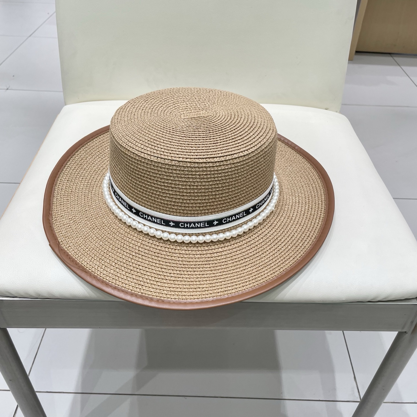  Chanel香奈儿平顶草帽，礼帽，头围57cm
​