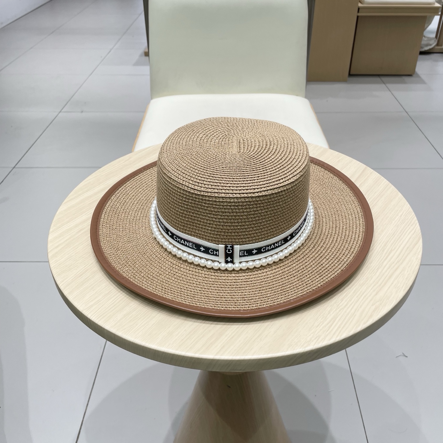  Chanel香奈儿平顶草帽，礼帽，头围57cm
​
