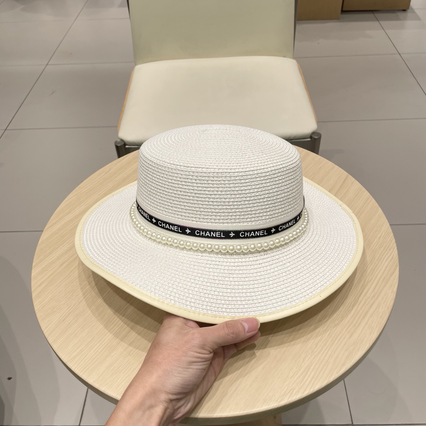  Chanel香奈儿平顶草帽，礼帽，头围57cm
​