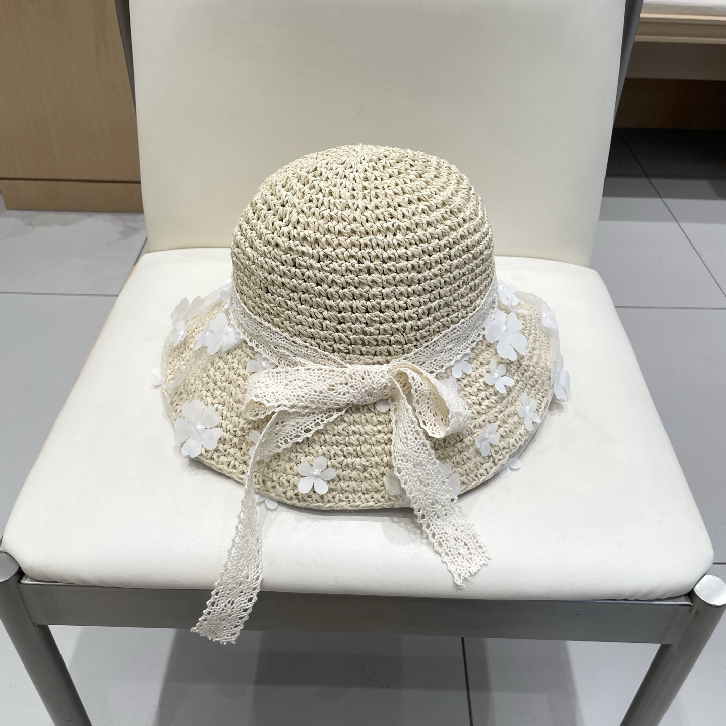 Chanel香奈儿花朵蕾丝草帽女夏季海边度假沙滩透气镂空遮阳防晒帽草编太阳帽子