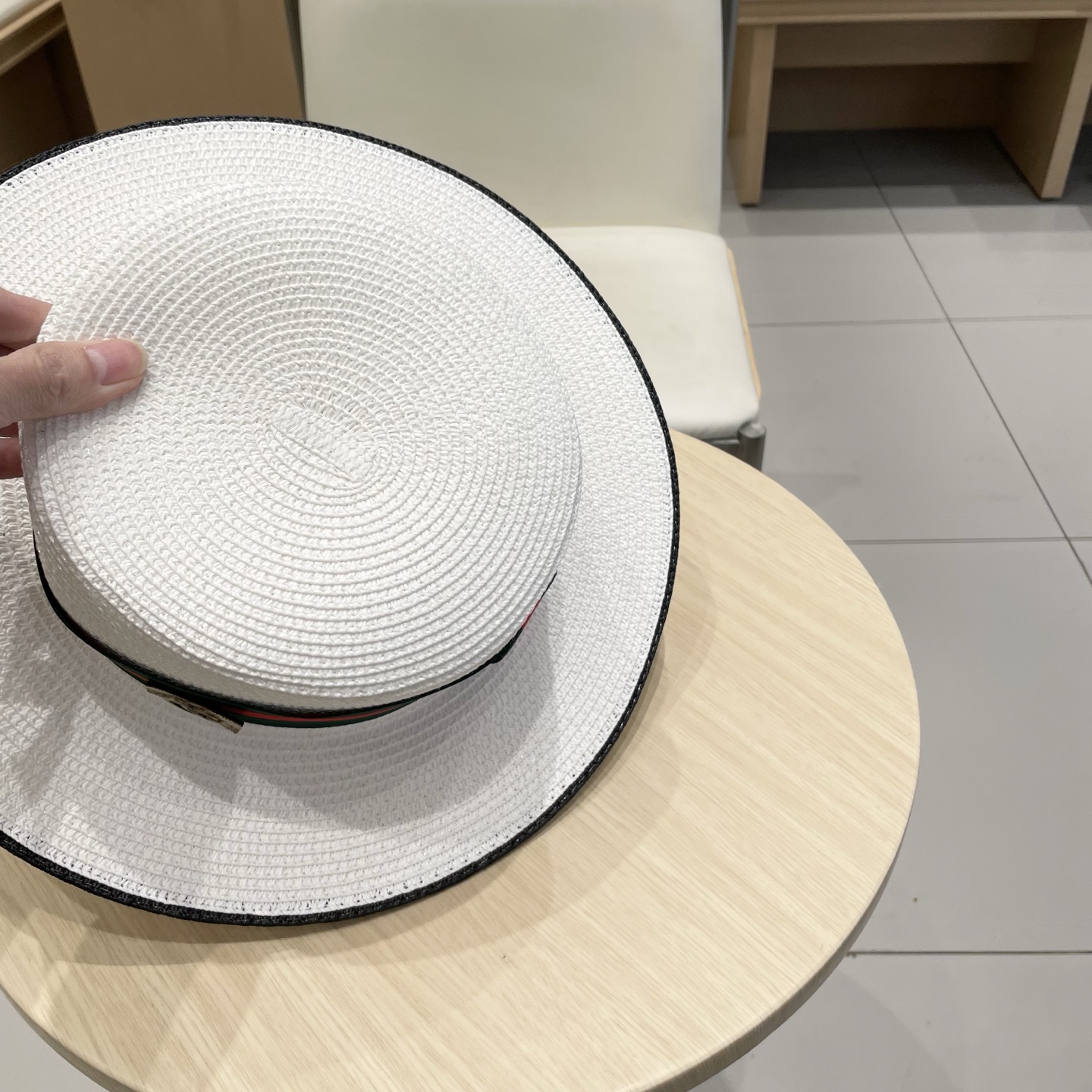  Gucci古奇草帽沙滩帽，平顶草帽，头围57cm