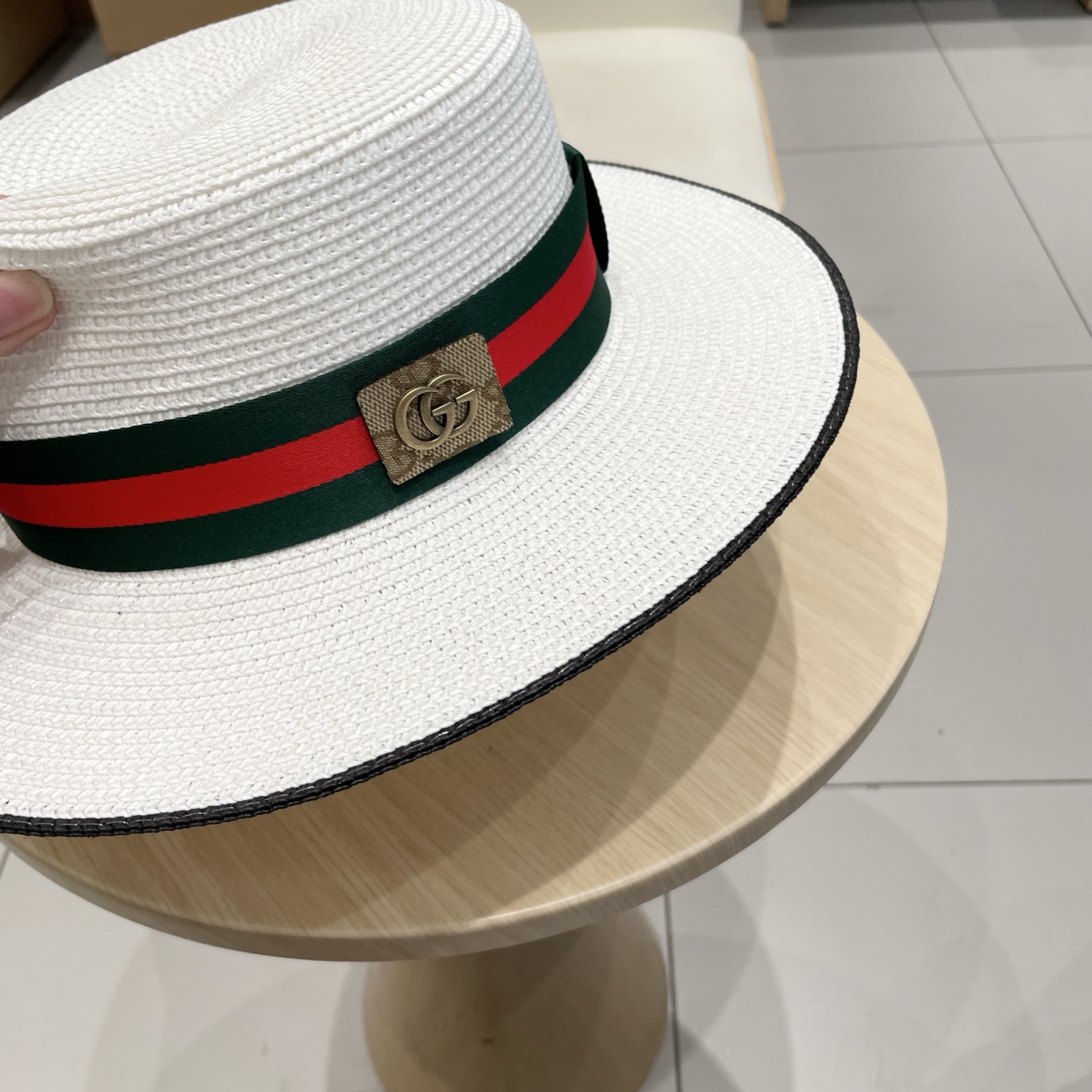  Gucci古奇草帽沙滩帽，平顶草帽，头围57cm