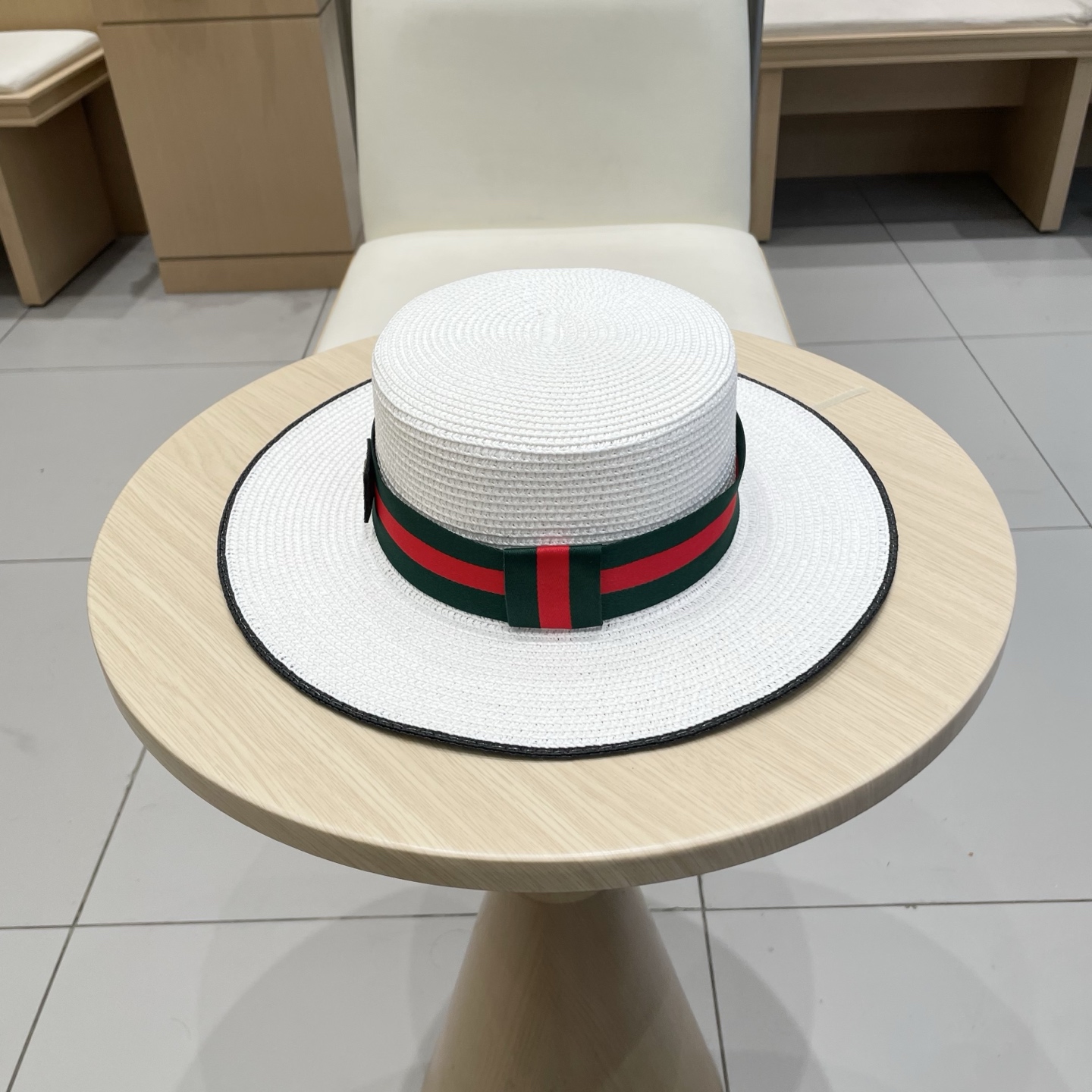  Gucci古奇草帽沙滩帽，平顶草帽，头围57cm