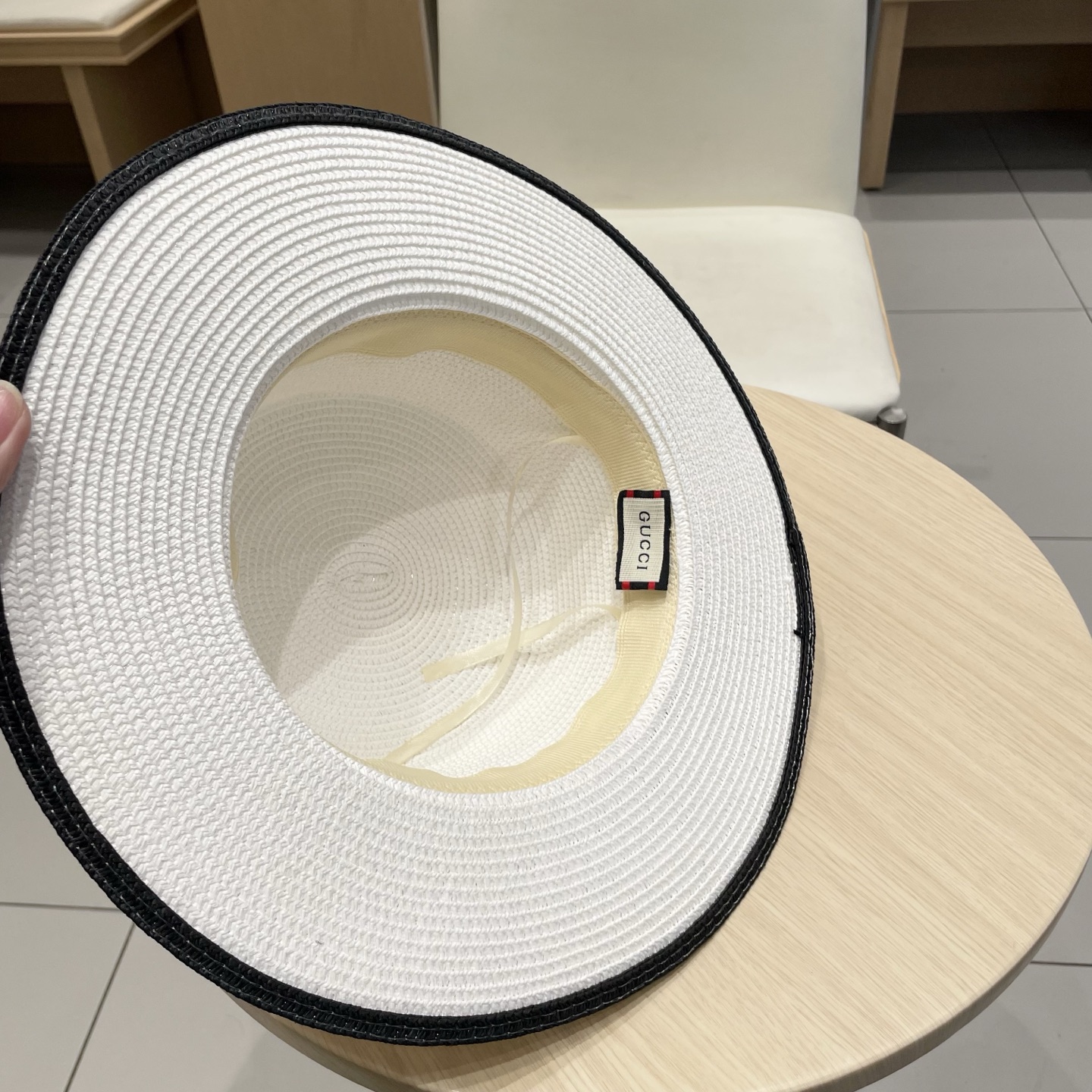  Gucci古奇草帽沙滩帽，平顶草帽，头围57cm