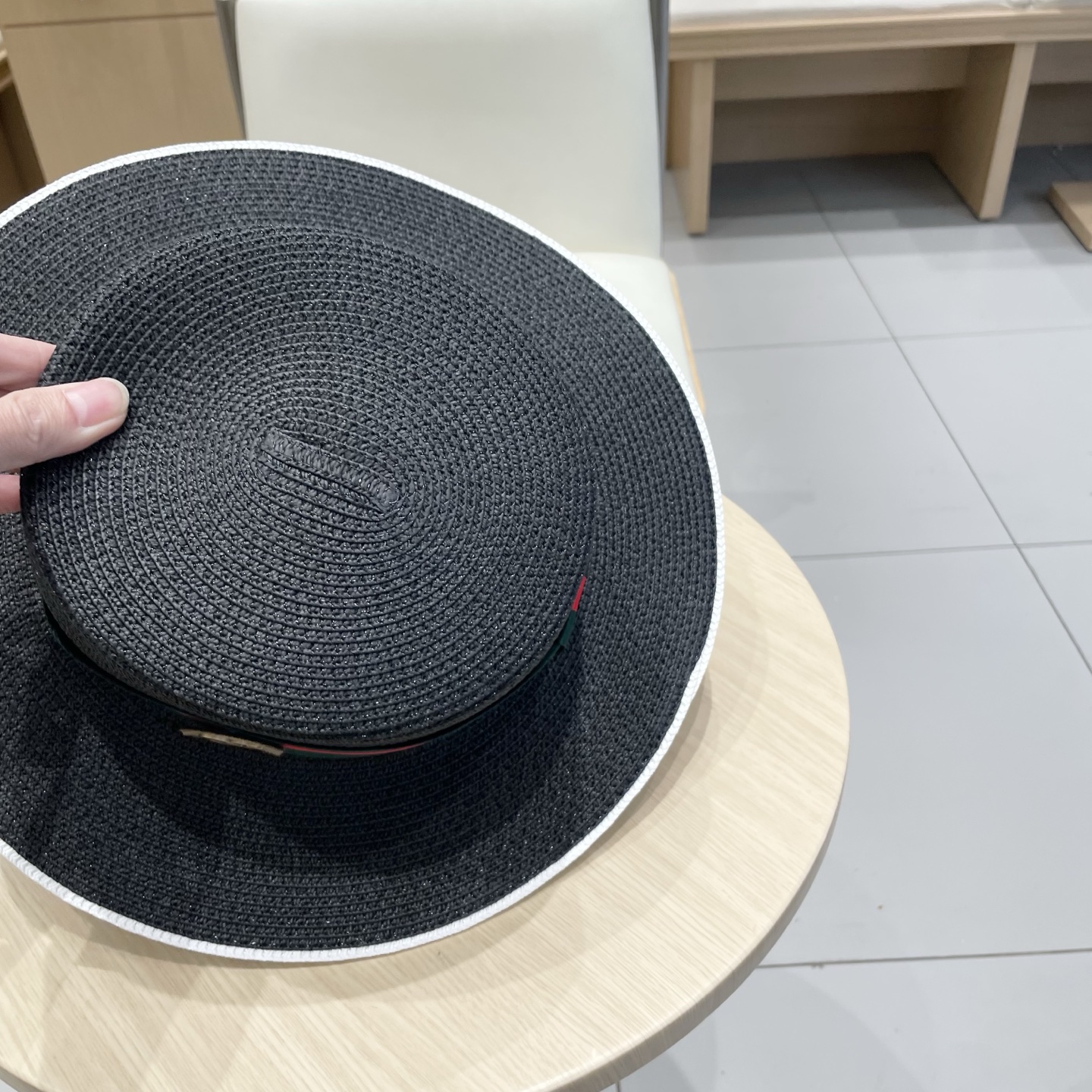  Gucci古奇草帽沙滩帽，平顶草帽，头围57cm