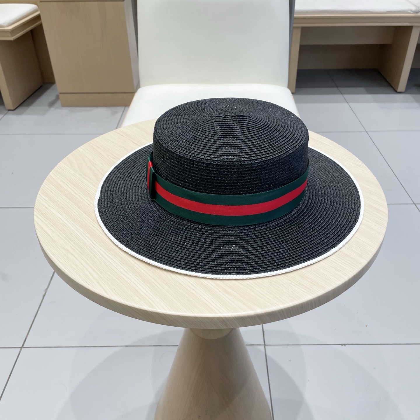  Gucci古奇草帽沙滩帽，平顶草帽，头围57cm