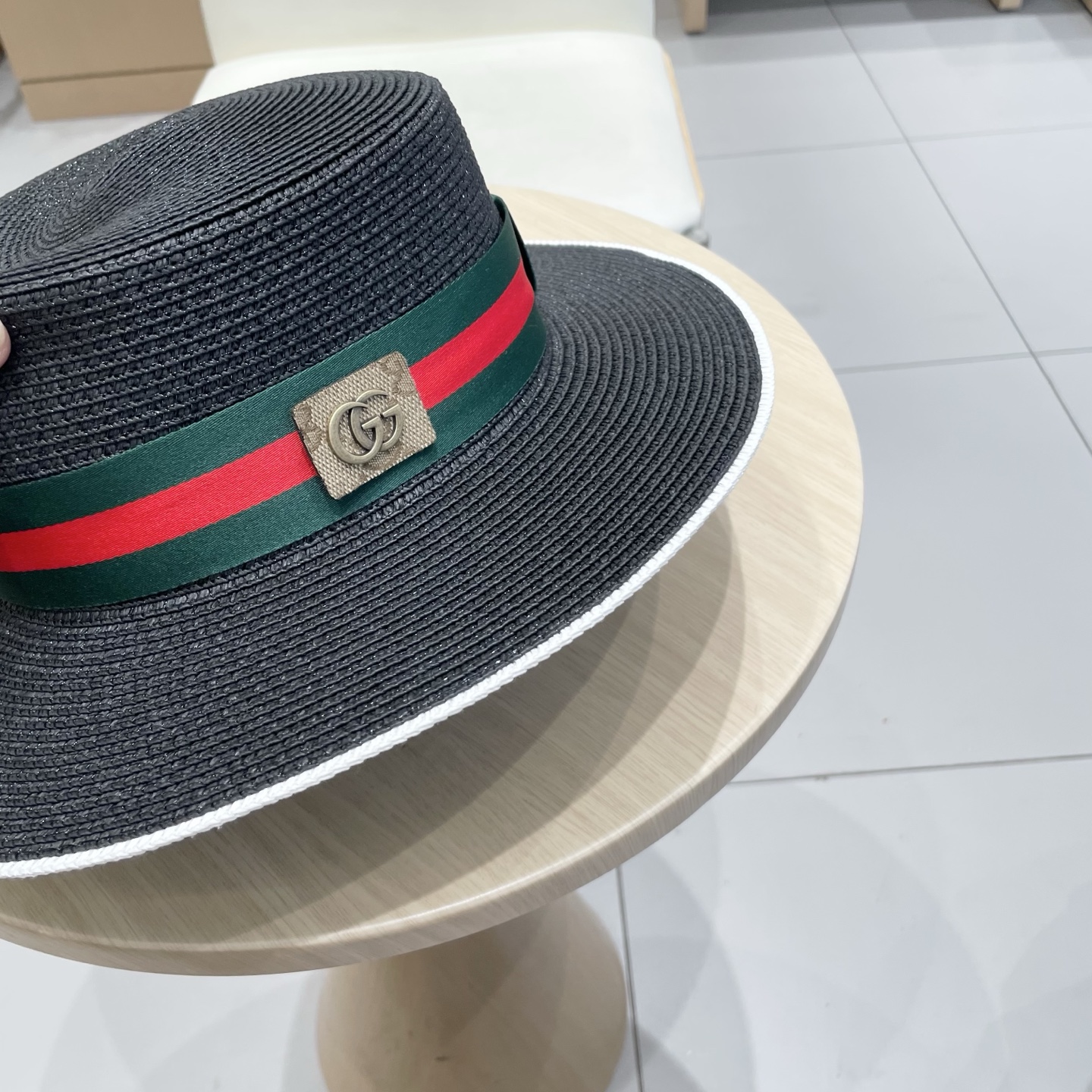  Gucci古奇草帽沙滩帽，平顶草帽，头围57cm