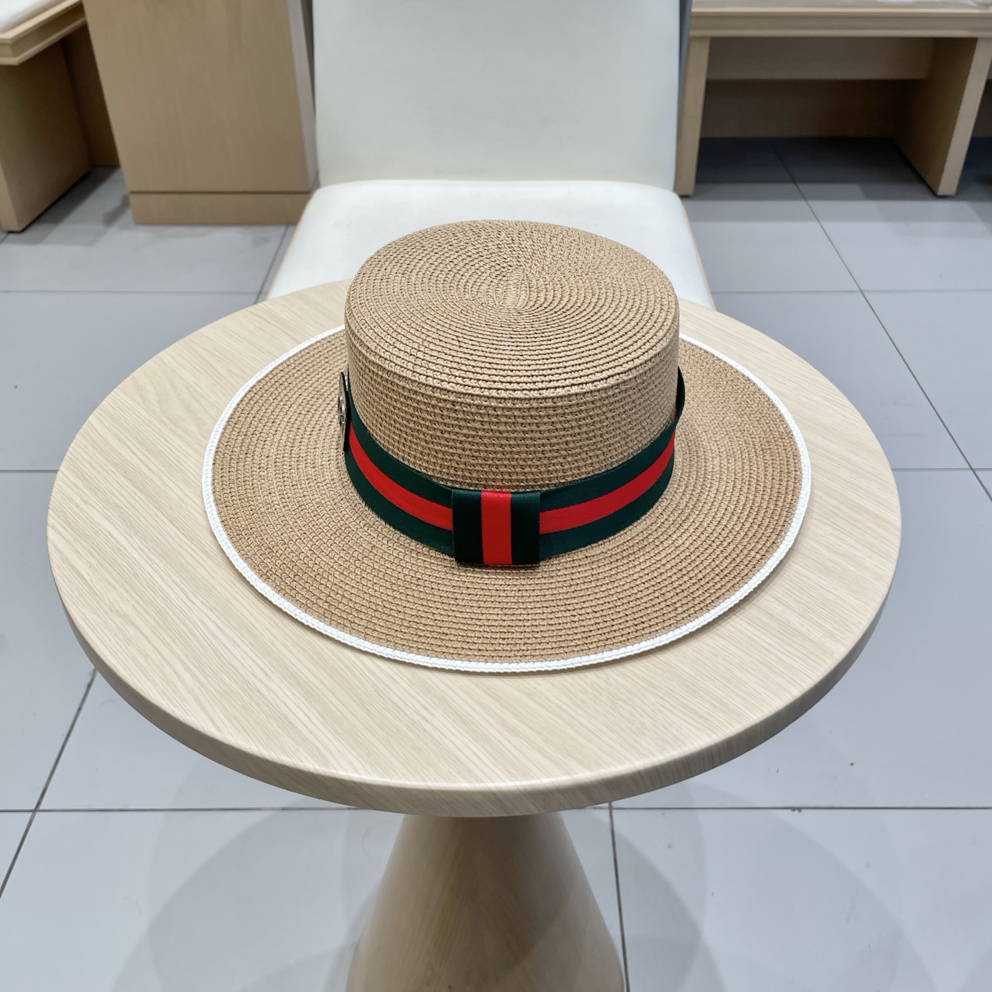  Gucci古奇草帽沙滩帽，平顶草帽，头围57cm