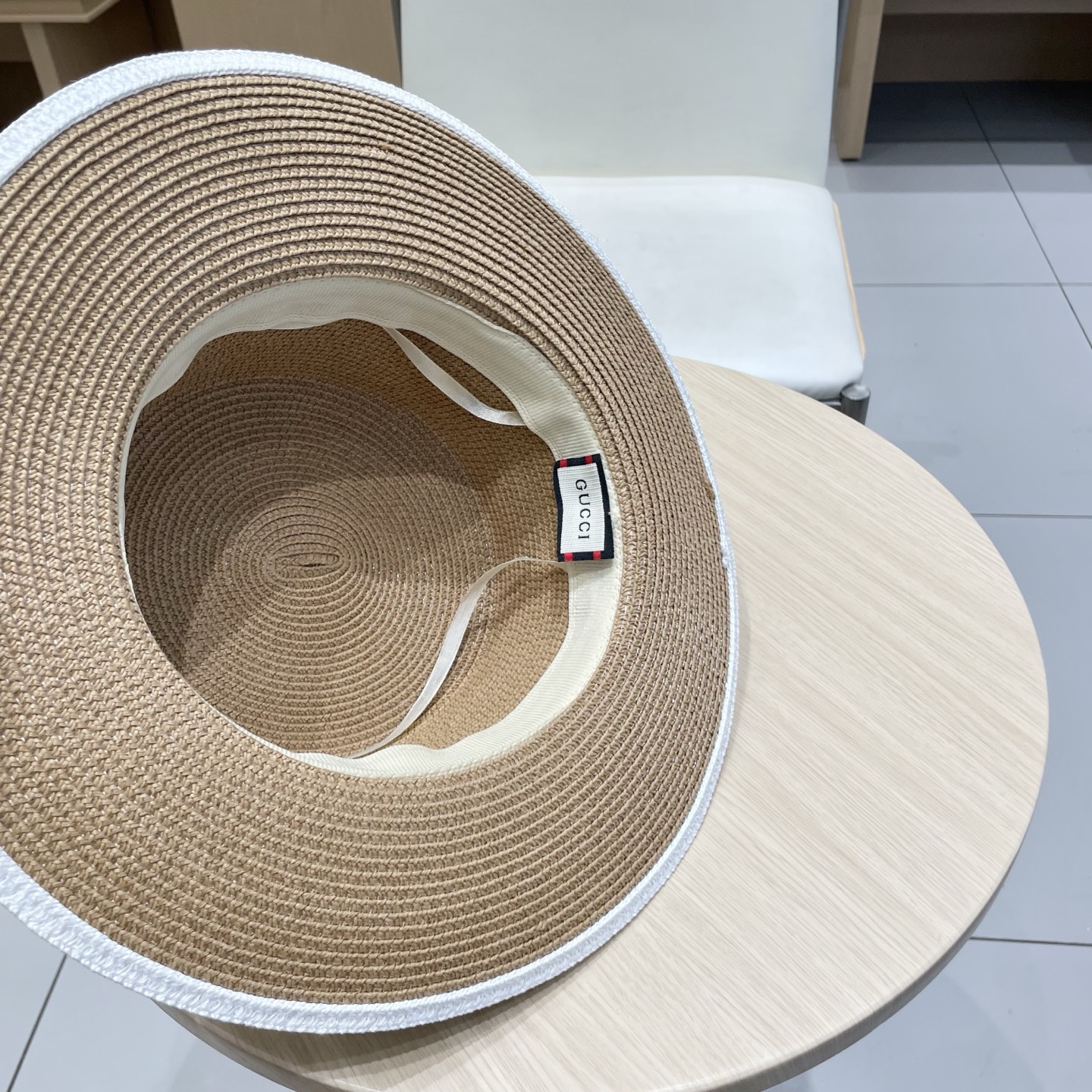  Gucci古奇草帽沙滩帽，平顶草帽，头围57cm