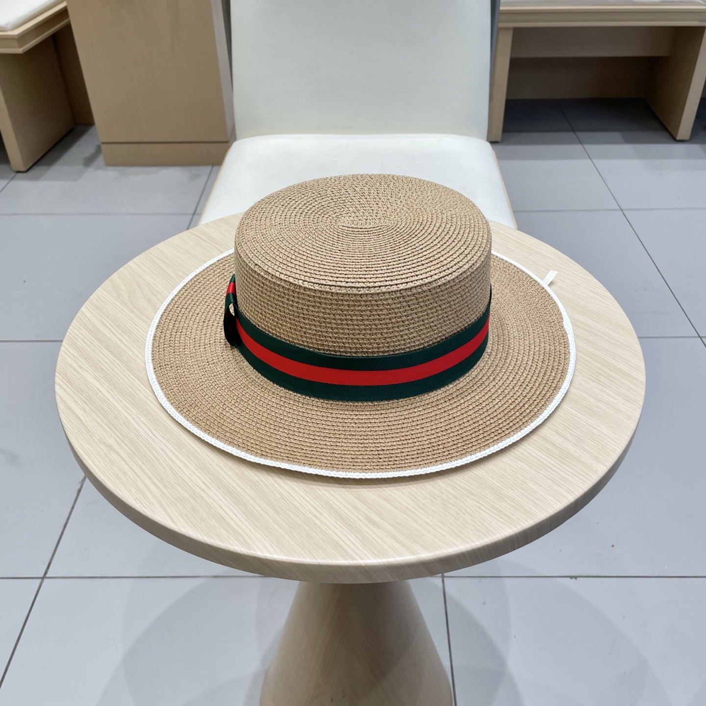  Gucci古奇草帽沙滩帽，平顶草帽，头围57cm