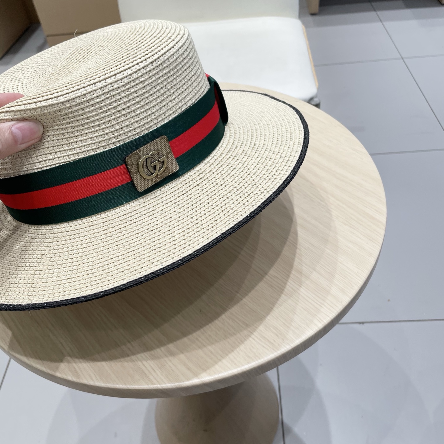  Gucci古奇草帽沙滩帽，平顶草帽，头围57cm