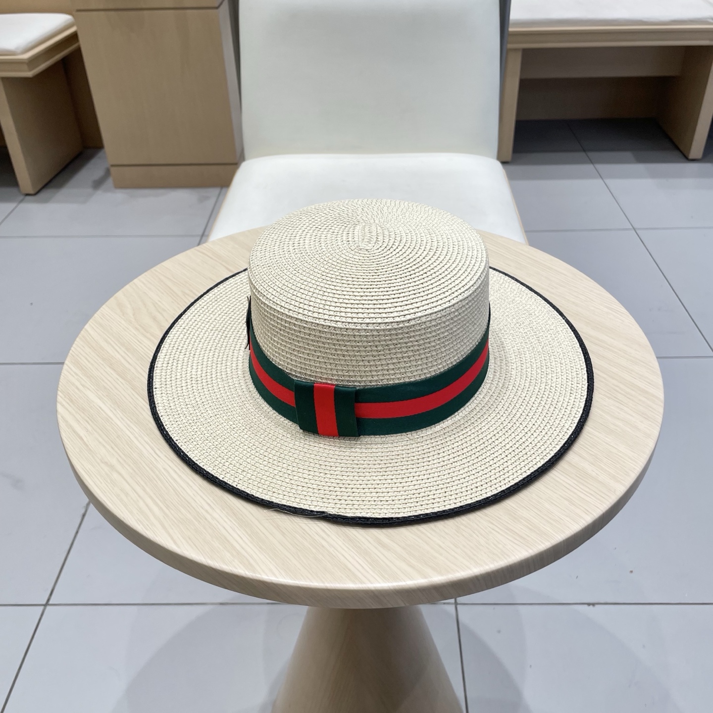  Gucci古奇草帽沙滩帽，平顶草帽，头围57cm