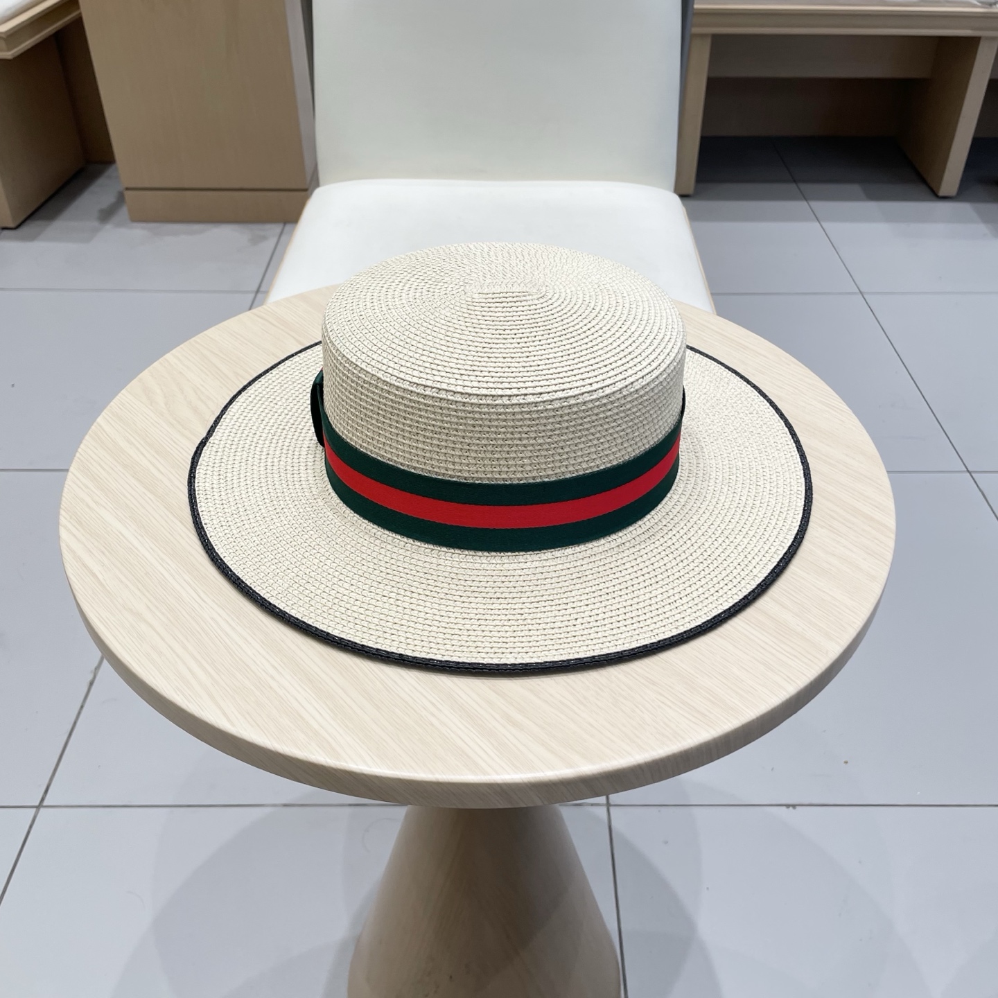  Gucci古奇草帽沙滩帽，平顶草帽，头围57cm