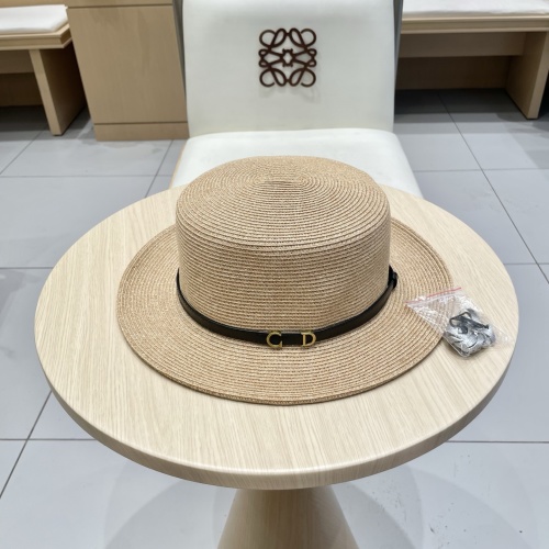 Dior Women's Straw Flat Top Hat with CD Logo - Elegant Sun Protection