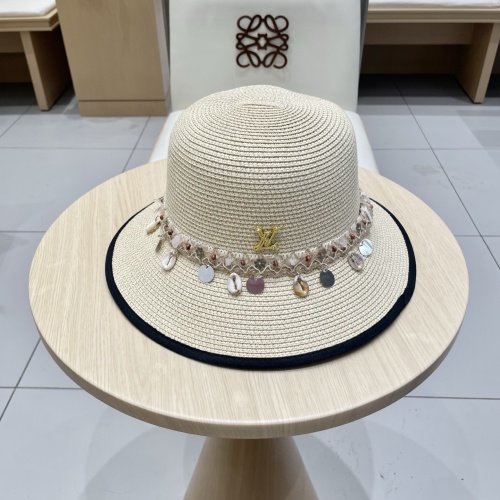 Louis Vuitton Women's Straw Hat - Wide Brim Sun Hat with Shell Details 1 Louis Vuitton Women's Straw Hat - Wide Brim Sun Hat with Shell Details