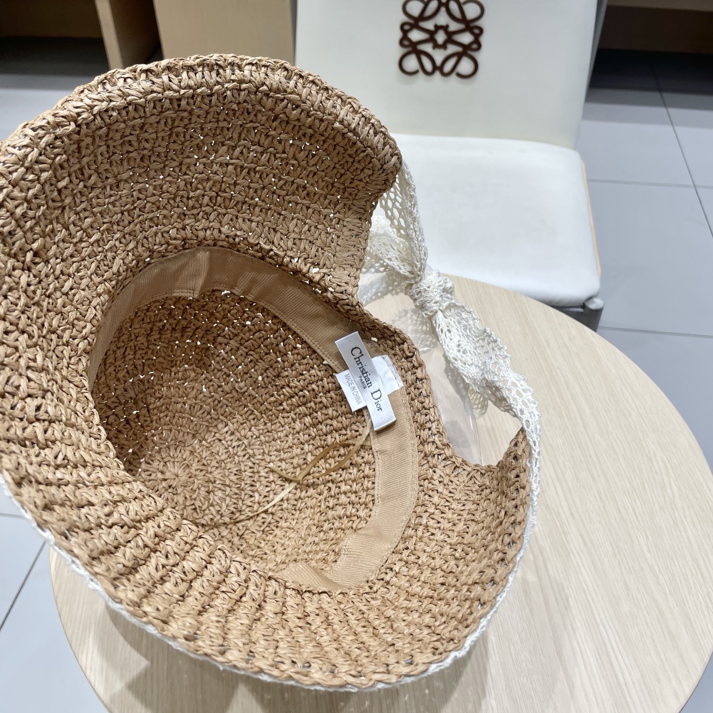  DIOR迪奥法式蕾丝花边遮阳草帽女夏季大帽檐飘带渔夫帽海边可折叠太阳帽子