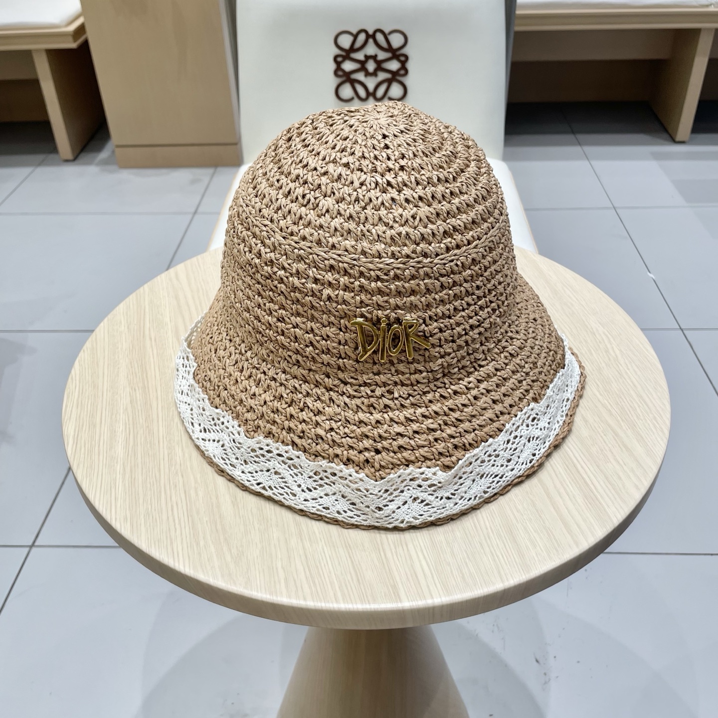  DIOR迪奥法式蕾丝花边遮阳草帽女夏季大帽檐飘带渔夫帽海边可折叠太阳帽子